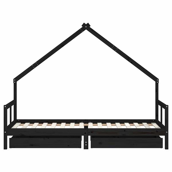 Lit Cabane Marron Noir avec Tiroirs - Lalie