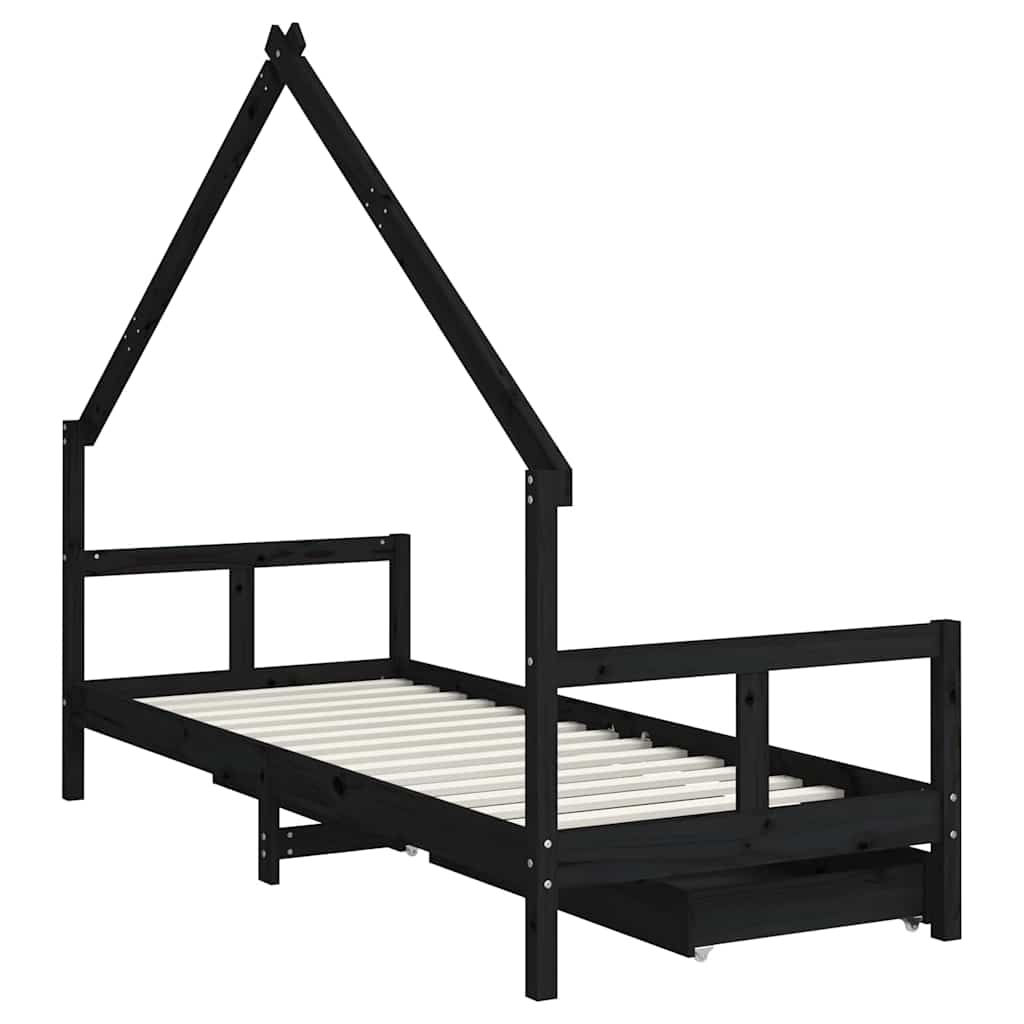 Lit Cabane Marron Noir avec Tiroirs - Lalie