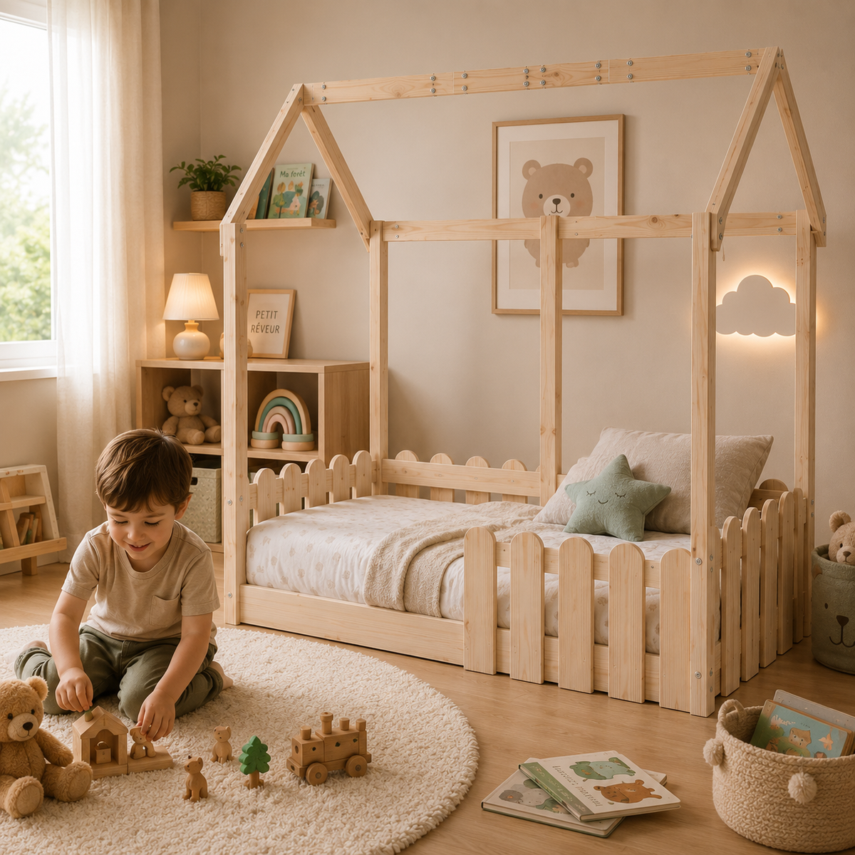 Lit Cabane Marron Clair Maison - Lola