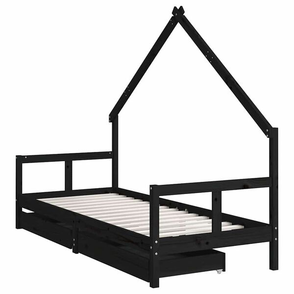 Lit Cabane Marron Noir avec Tiroirs - Lalie