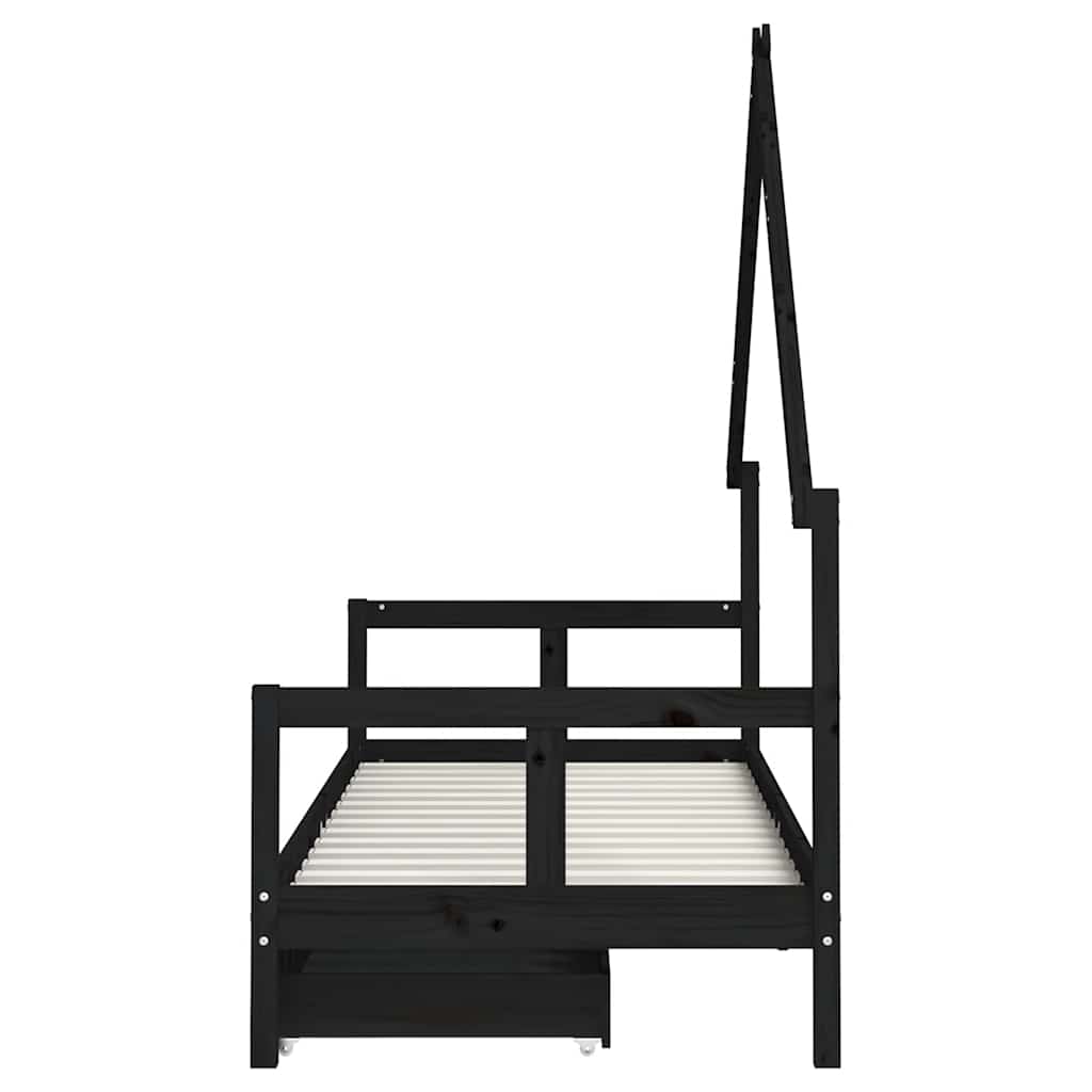 Lit Cabane Marron Noir avec Tiroirs - Lalie